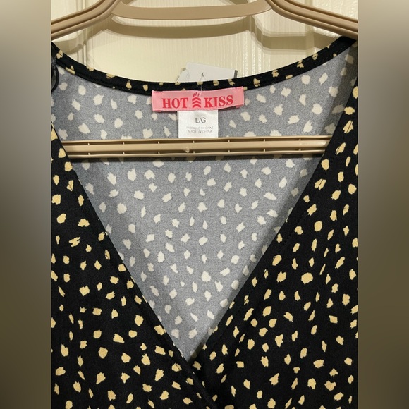 Hot Kiss Black Tan Cream Speckled Ruffle Mini Sundress Stretchy Dress Large - Picture 5 of 8